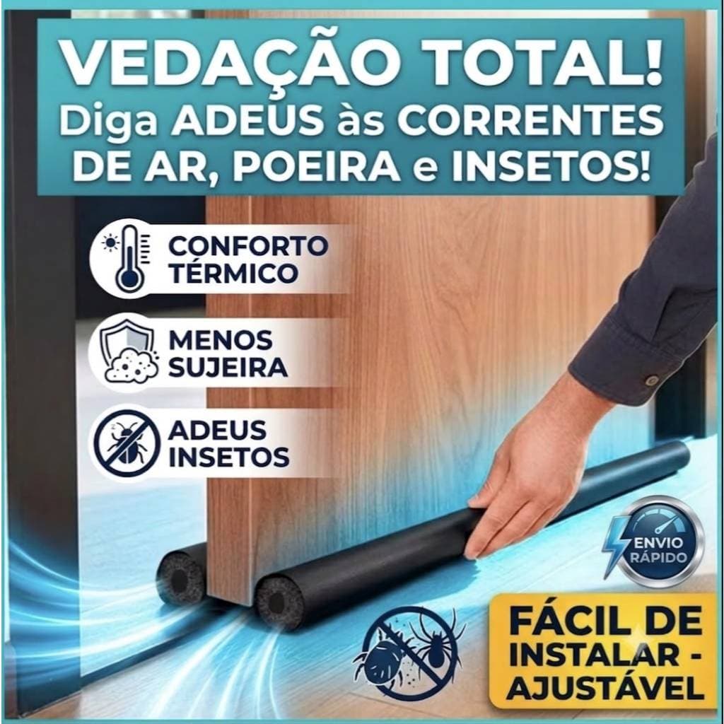 Veda Porta 90 CM Ajustavel Protetor Rolinho Vedação Impermeável Duplo Sem Inseto Poeira Vento PRETO
