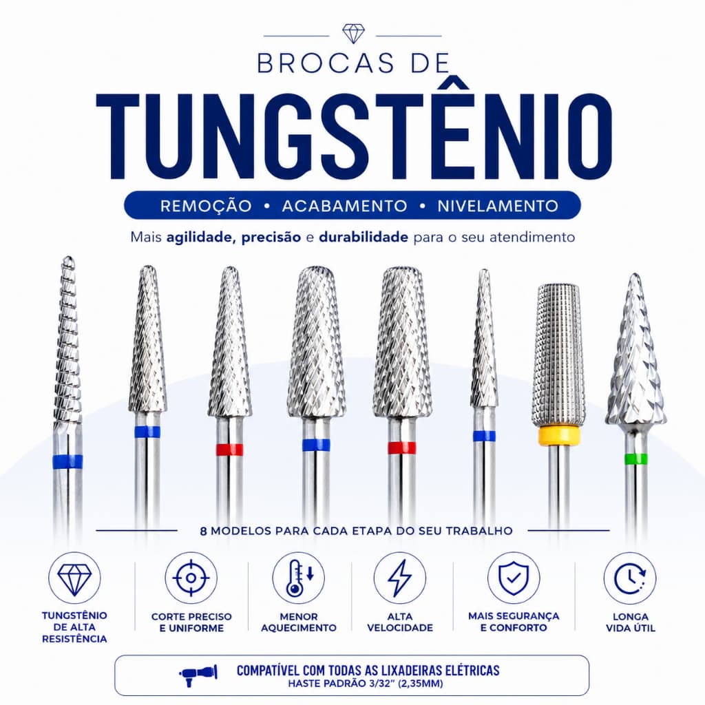 Broca de Tungstênio Bluwe para Lixadeira Elétrica | Remoção de Gel, Fibra e Acabamento