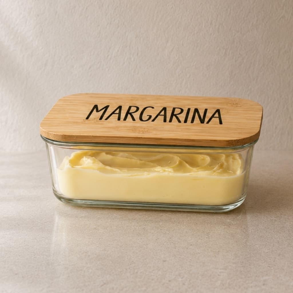 Pote de Vidro para Margarina Hermético Retangular c/ Tampa Bambu 420ml