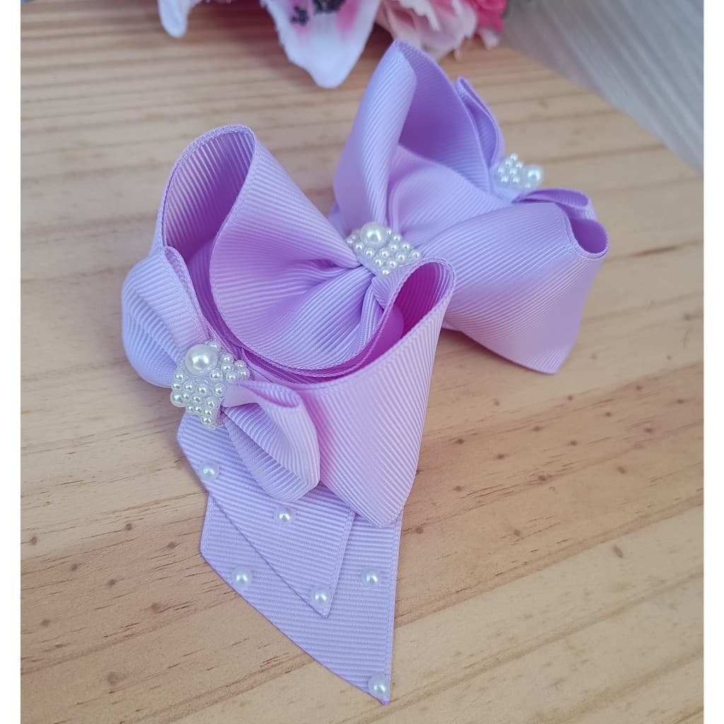 Laço Grande de Festa para Cabelo Infantil Menina Luxo Casamento Dama Daminha com Pérolas