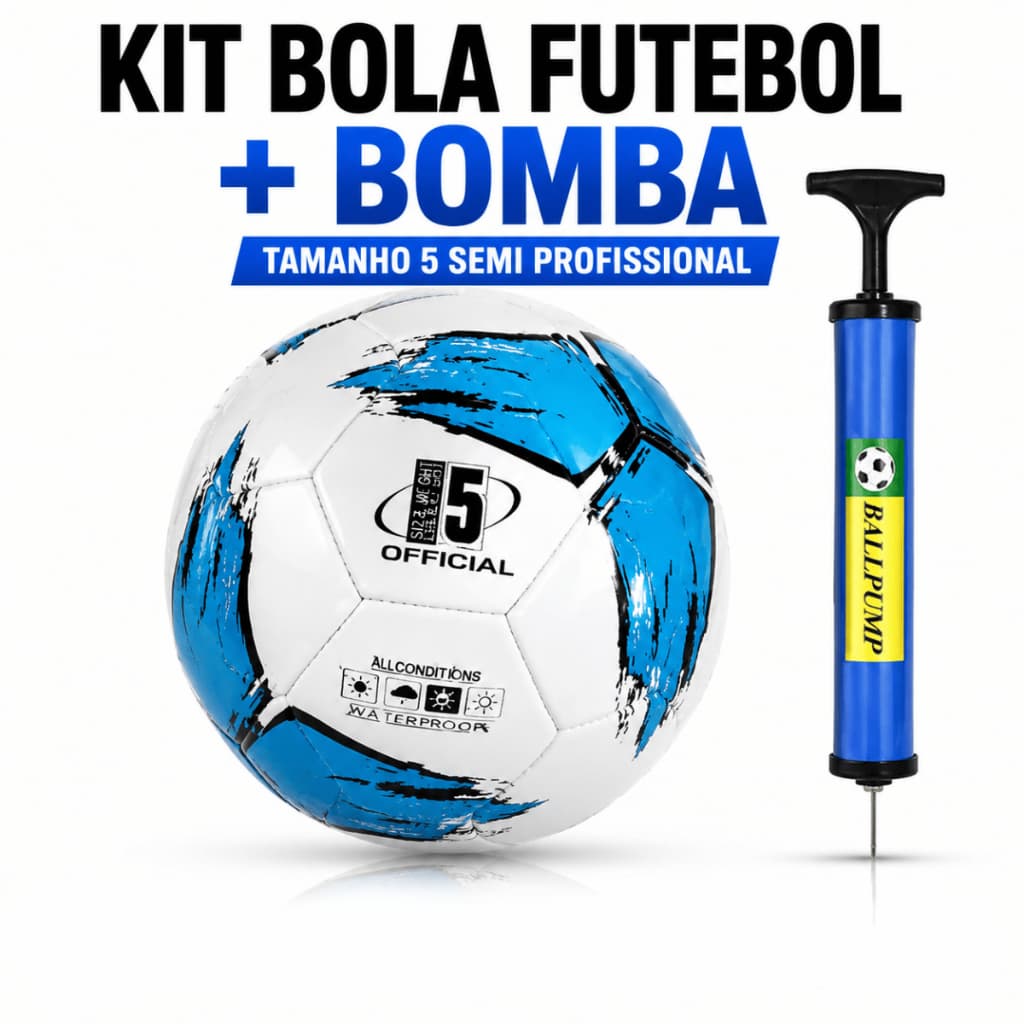 Kit Bola de Futebol Com Bomba Couro Sintético Semi Profissional Costuada Macia Leve  Criança Infantil