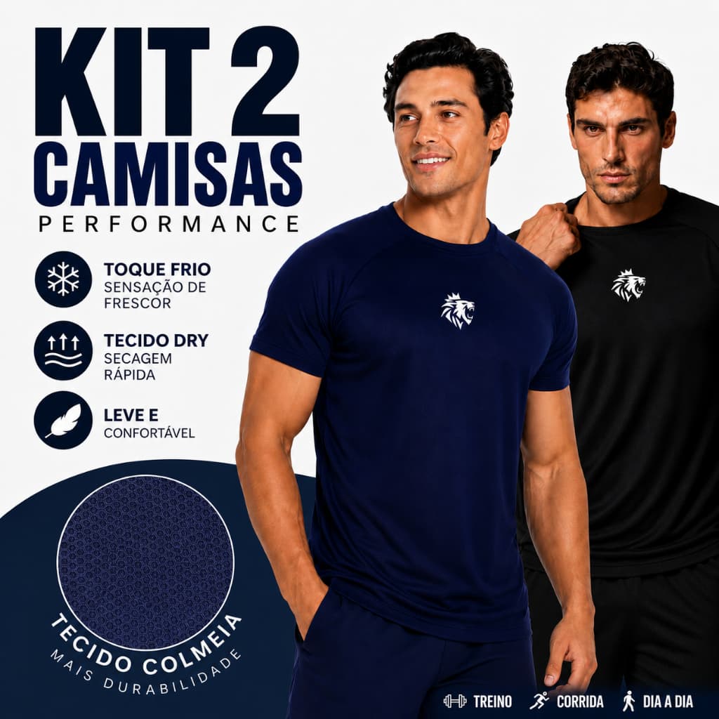 Kit 2 Camisetas Masculinas Dry Fit Colmeia Premium para Academia, Corrida e Treino – Toque Frio e Secagem Rápida