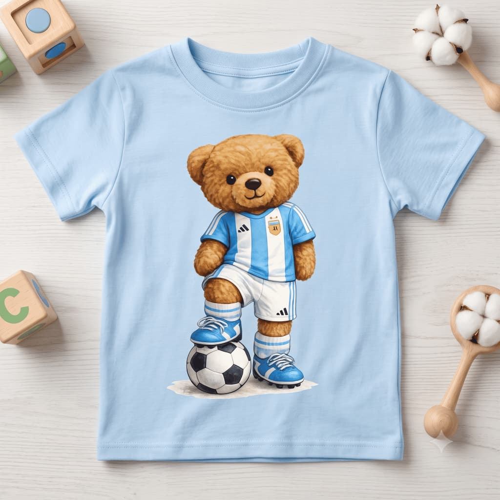 Camiseta Infantil Meninas Meninos Futebol Urso Copa Argentina Camisa Moderna Fofa Unissex Jogador