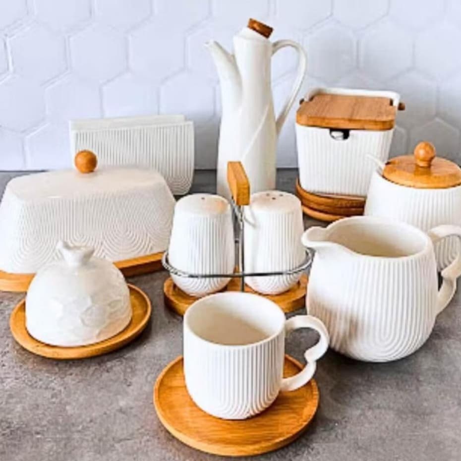Linha Hauskraft Coleção Oasis em Porcelana Branca e Bambu (Monte Seu Kit Conosco)