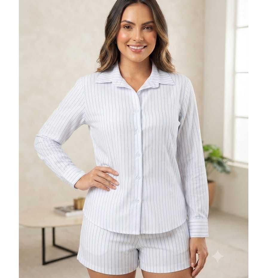 Camisa Femenino Social Listrada Manga Longa Duna M(40) G(42) GG(44)
