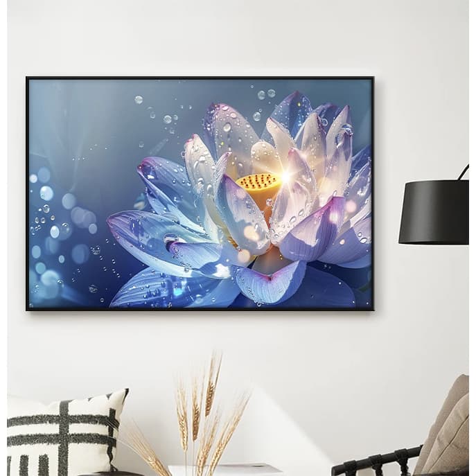 Quadro sem Vidro Floral Lótus Celestial Azul Quadro Decorativo