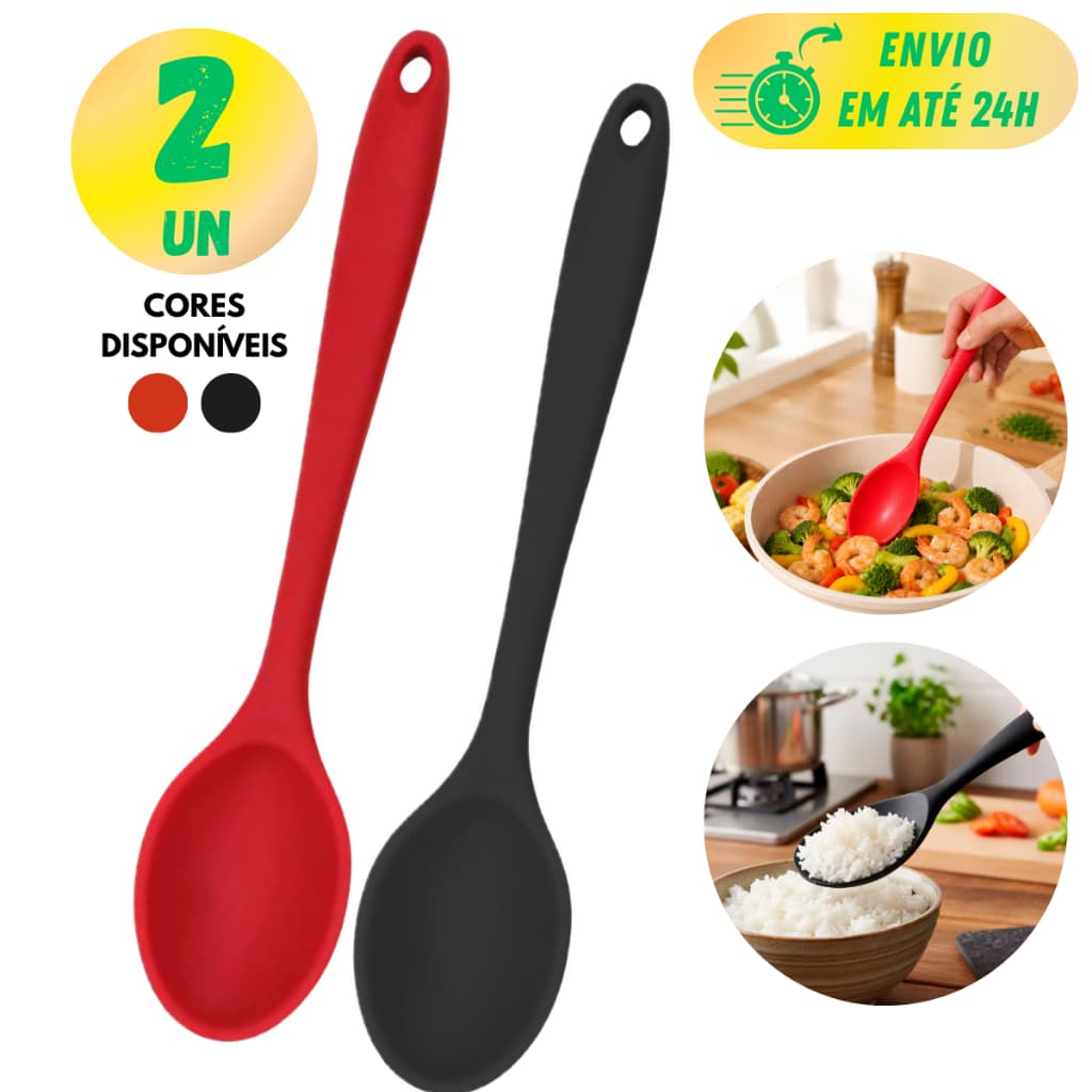 COLHER DE ARROZ SILICONE GRANDE 28CM PARA PANELA ANTIADERENTE CABO CONFORTÁVEL RESISTENTE DURÁVEL