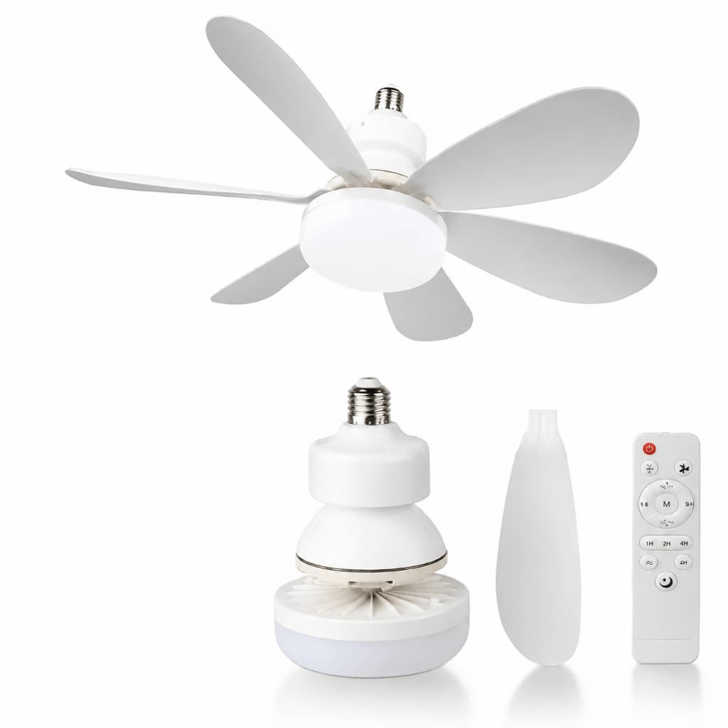 Ventilador de Teto LED Retrátil E27 6 Hélices Controle Remoto