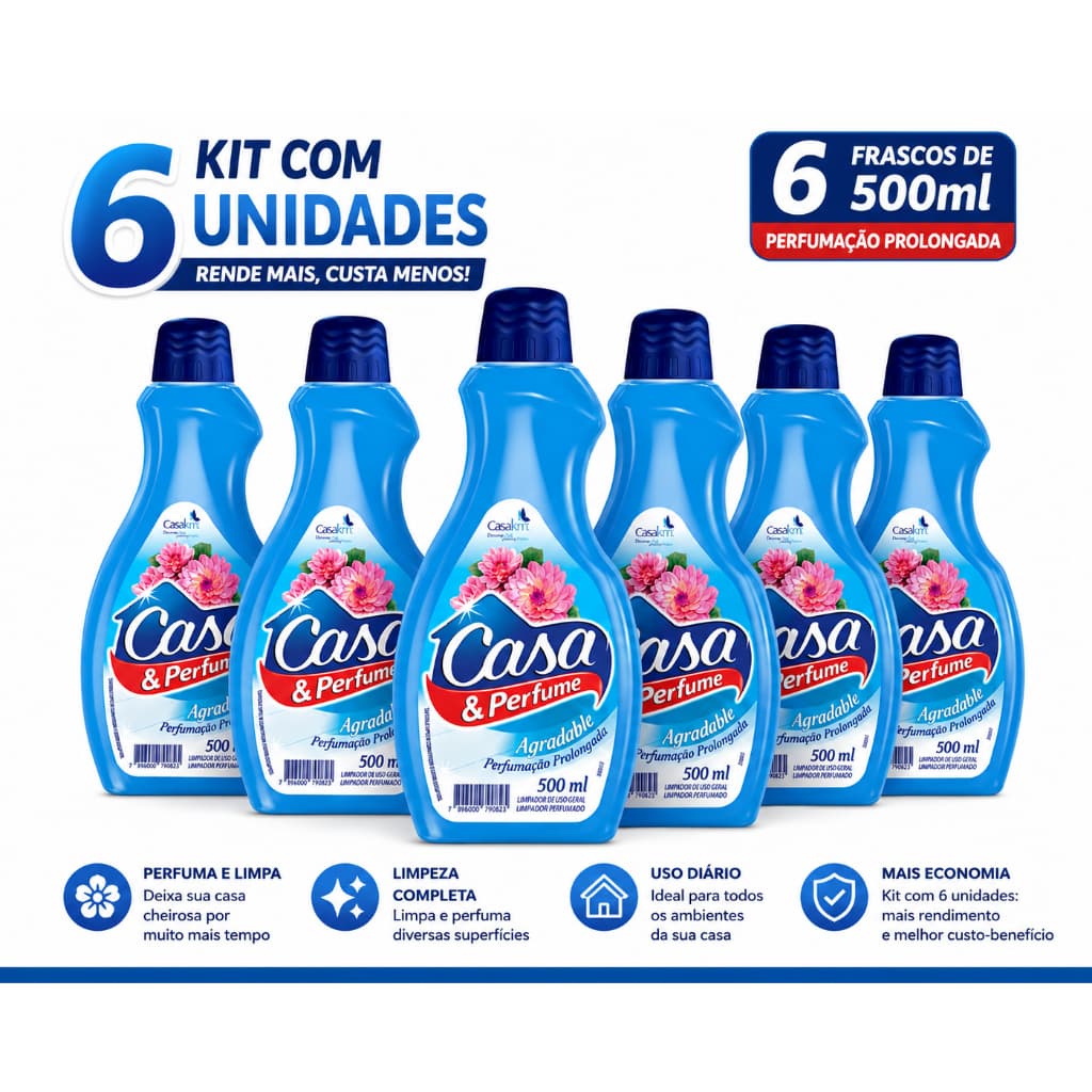 Kit 6 Limpadores Perfumados Casa & Perfume Agradable 500ml | Perfumação Prolongada