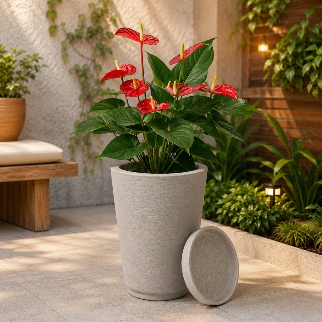 Vaso para Planta Decorativo Cone Redondo Escovado N°1 Luxo Moderno com Prato