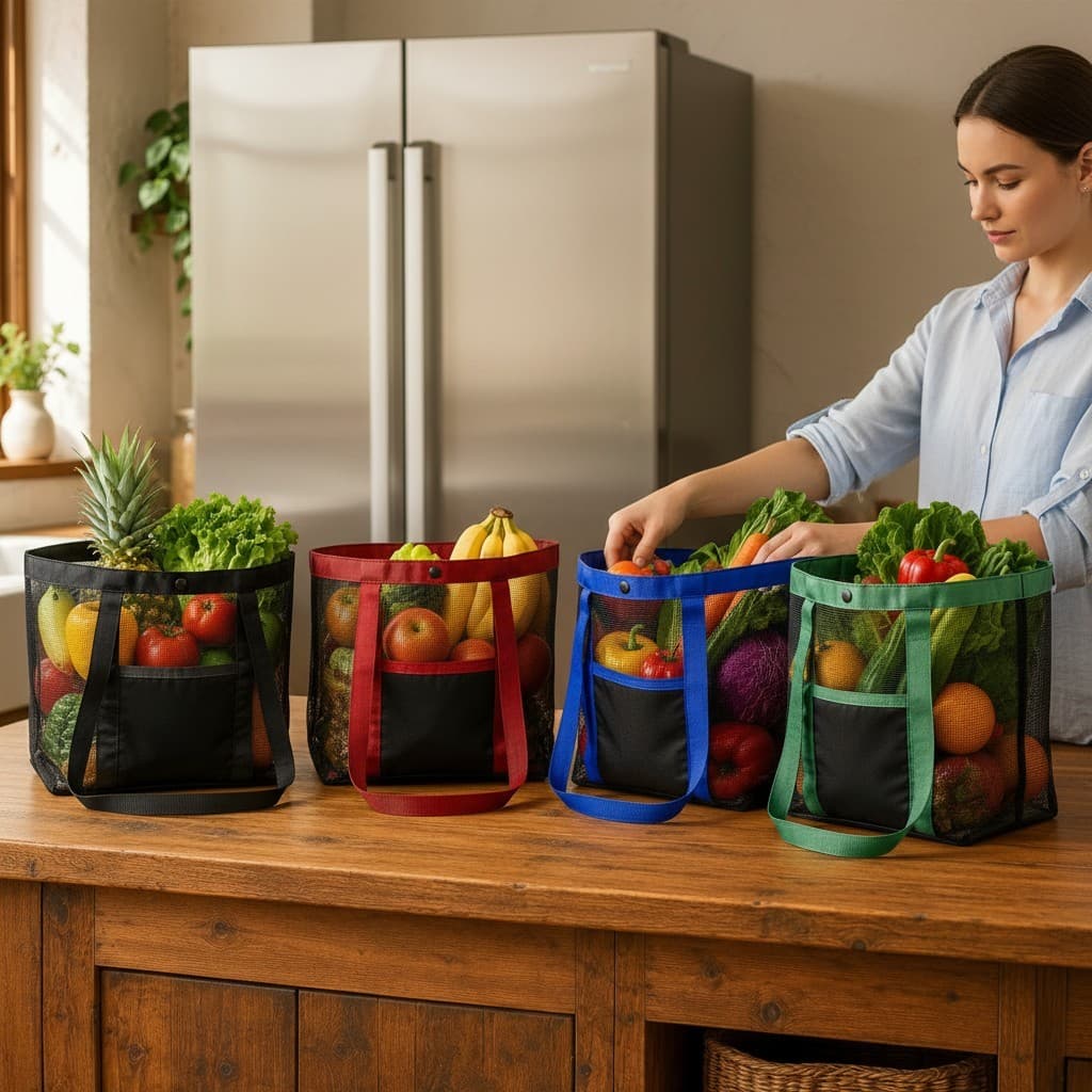 Sacola Feira Grande 29x35cm Dobrável Tela PVC Alças Reforçadas Compras Mercado Praia Viagem Ecobag