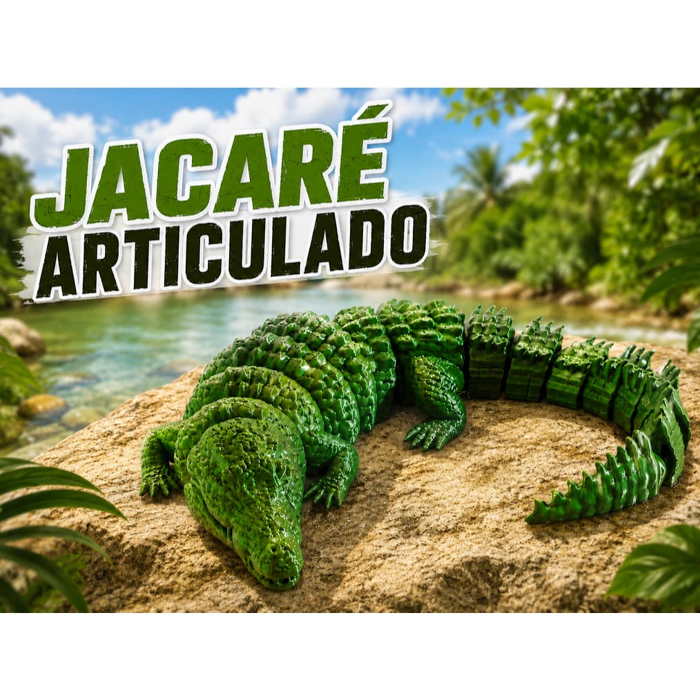 Jacaré Crocodilo Articulado 3D 25cm | Brinquedo Sensorial Fidget Toy | Réptil