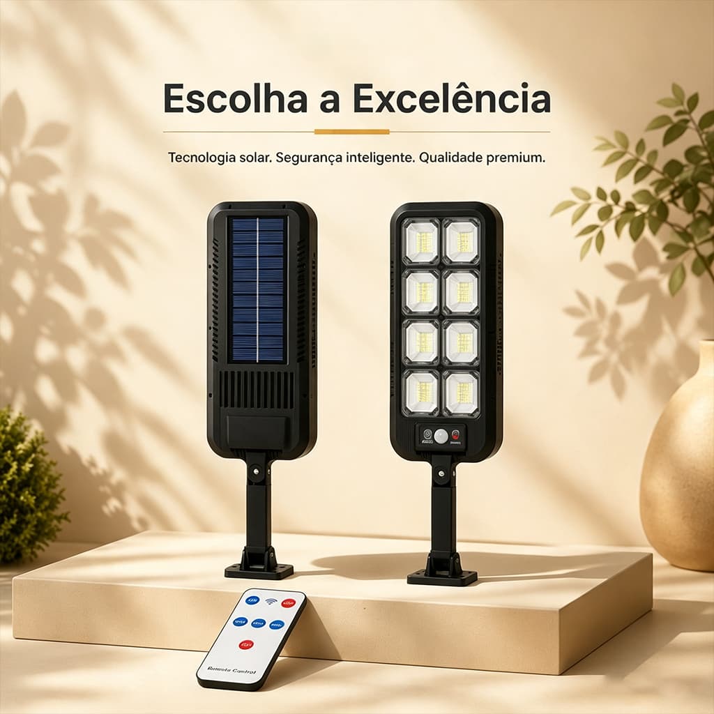 Kit 1 ou 3 Grande Super Forte Refletor Solar Parede 36cm Sensor Presença Com Controle Externa