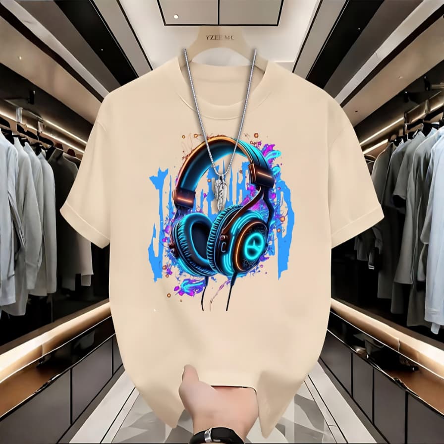 Camiseta Masculina  Streetwear Estampa Fone Neon  Algodão Premium