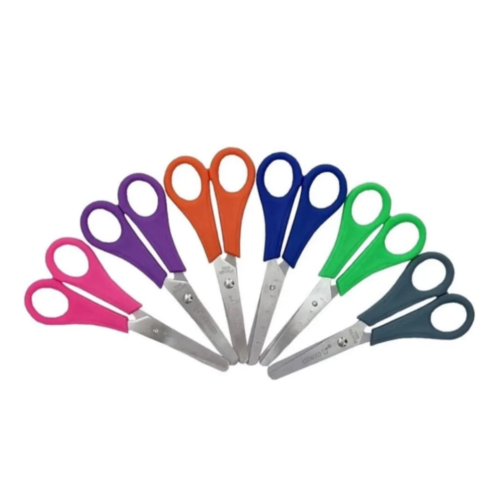 KIT 2 Tesoura Escolar Plus 13cm Ponta Arredondada Cores Sortidas - LEO e LEO