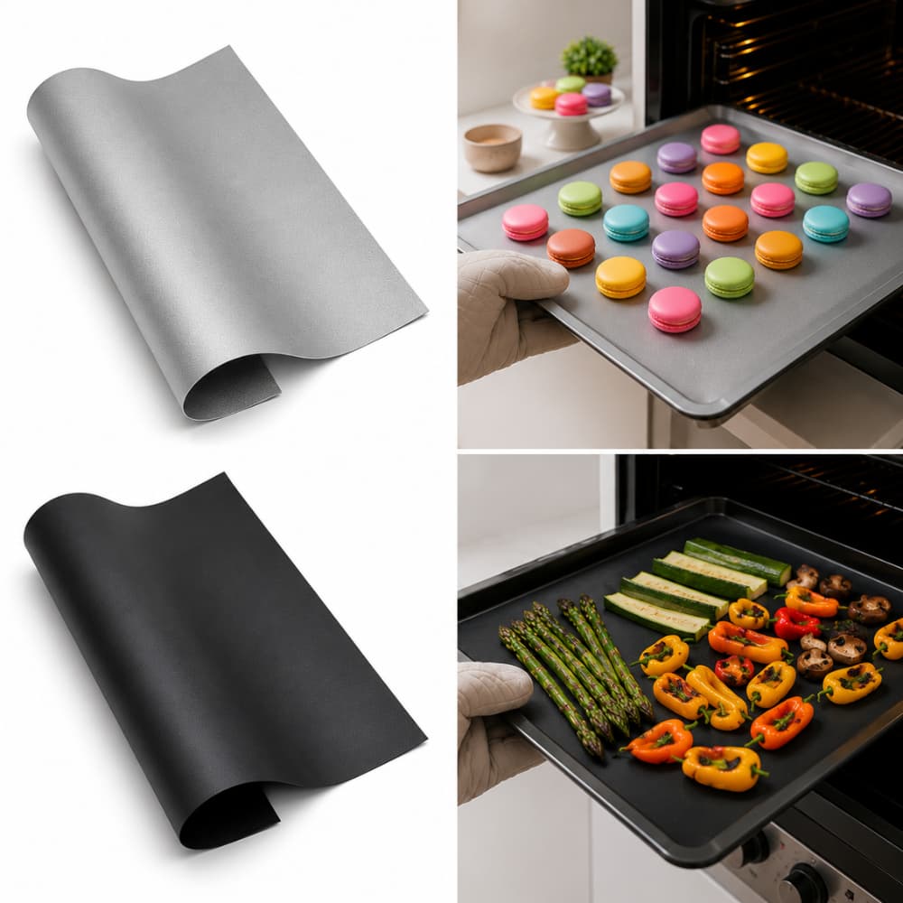 Folha Dacoflon Teflon Antiaderente Prata Preta Para Macarons Croissant Brownie 34x34 Assados (ALTA QUALIDADE)