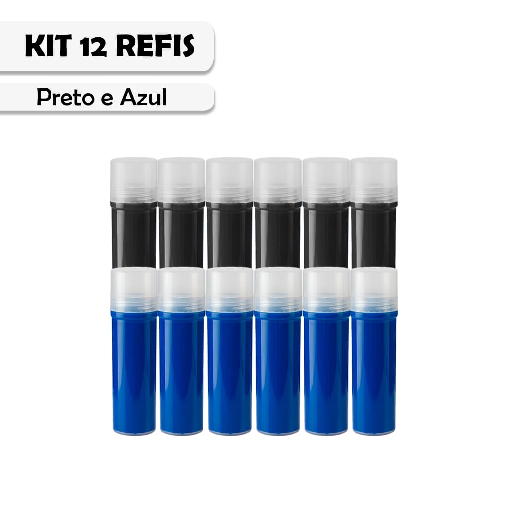 Kit 12 Refis Tinta Marcador Quadro Branco Compatível V Board Master Cartucho Preto Azul Econômico Escolar Prático