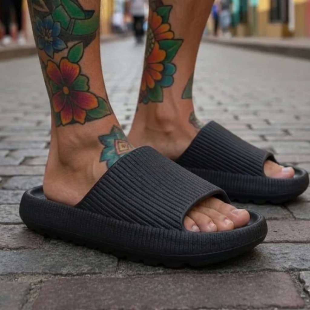 Chinelo Nuvem Slide Leve Confortável Moderno Preto/Cinza