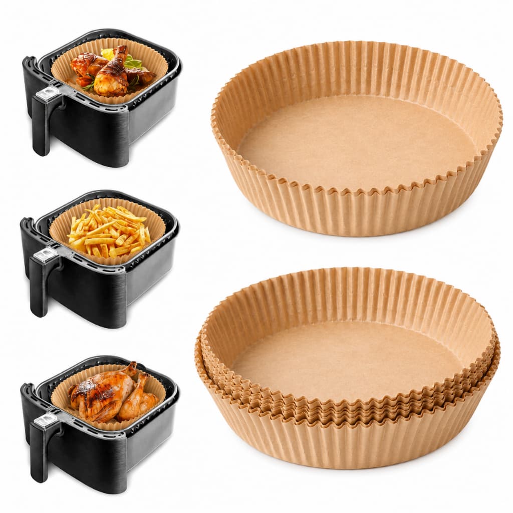 Kit 50/100/150/200 Formas de Assadeira Antiaderente Tapete De Papel Protetor P/ Air Fryer Forro Descartável Antigordura