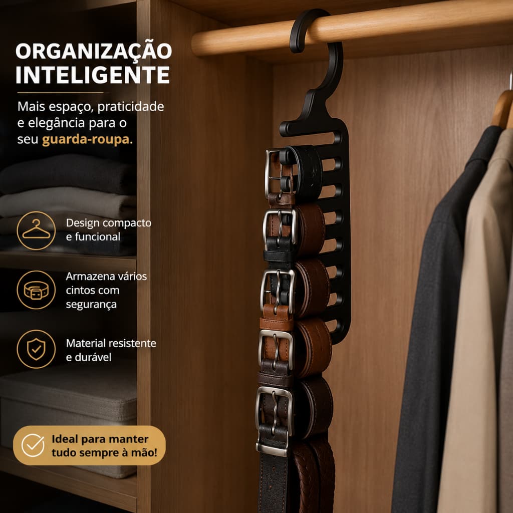 Cabide Organizador de Cintos e Gravatas | Suporte para Cintos | Organizador de Guarda-Roupa | Cabide Multifuncional Pret