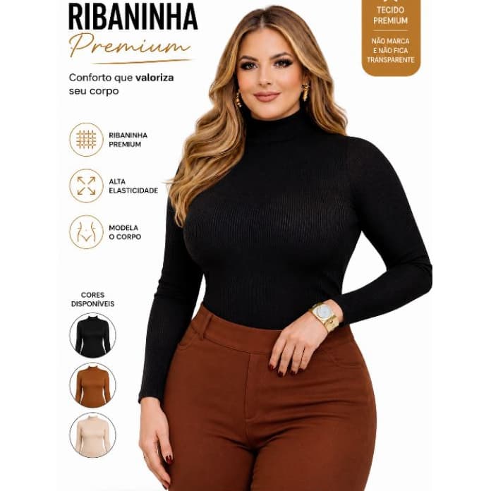 Cacharrel Blusa Gola Alta feminina Manga Longa do Básico ao Elegante no Frio do Inverno Ribaninha Premium Felpuda