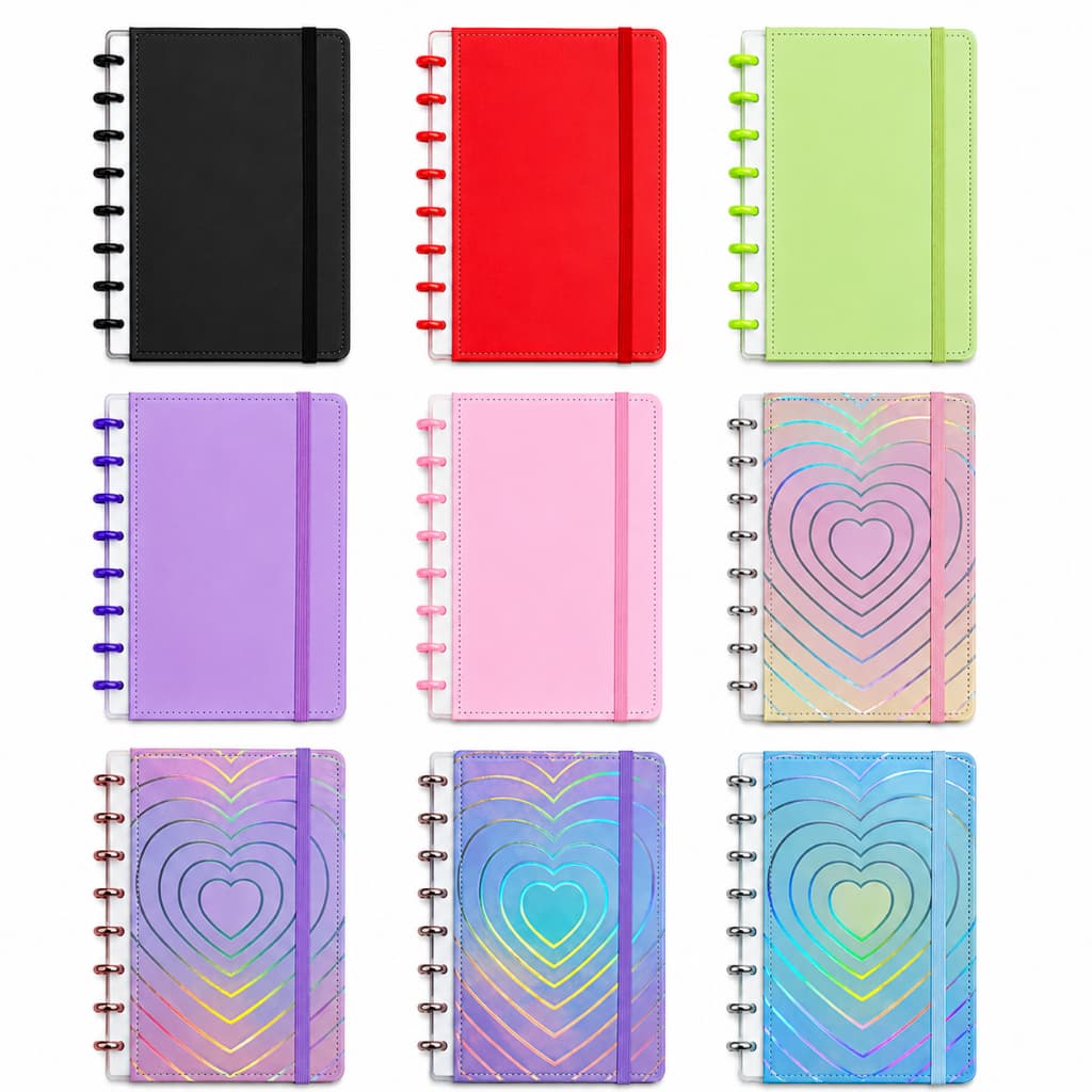 Caderno Inteligente A6 A5 B5 A4 Preto Planner Diário  Destacável Discos Removíveis Estudo Capa escolar caderno inteligen