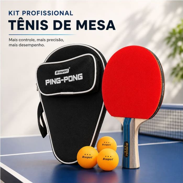 Kit Raquete profissional com 3 bolinha de Ping Pong + Capa da Raquete Tênis de Mesa 3 estrelas
