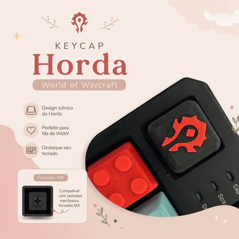 Keycap Gamer Horda World of Warcraft WoW Tecla Decorativa para Teclados Mecânicos Padrão MX