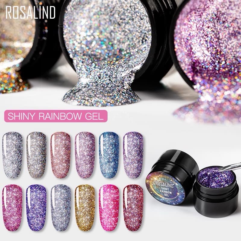 Esmalte Gel Glitter Holográfico Rosalind 5ml Rainbow UV LED Para Unhas Nail Art Variadas Cores