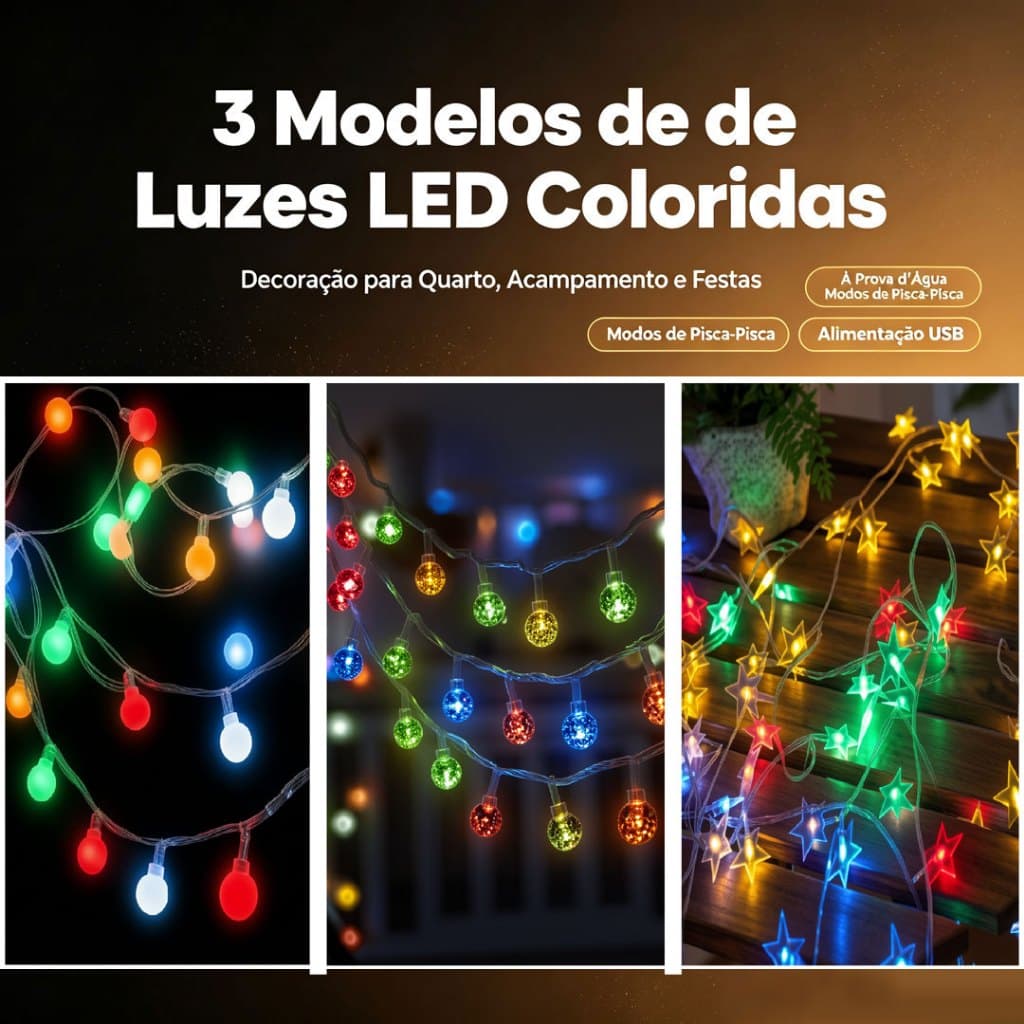 Decoração para jardim, áreas externas, Natal e festas cordão de luzes LED de 4 metros com 20 Bolas Led