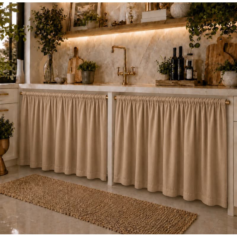 Cortina de pia 2,80 x 0,80 Tecido Oxford liso decoração de cozinha