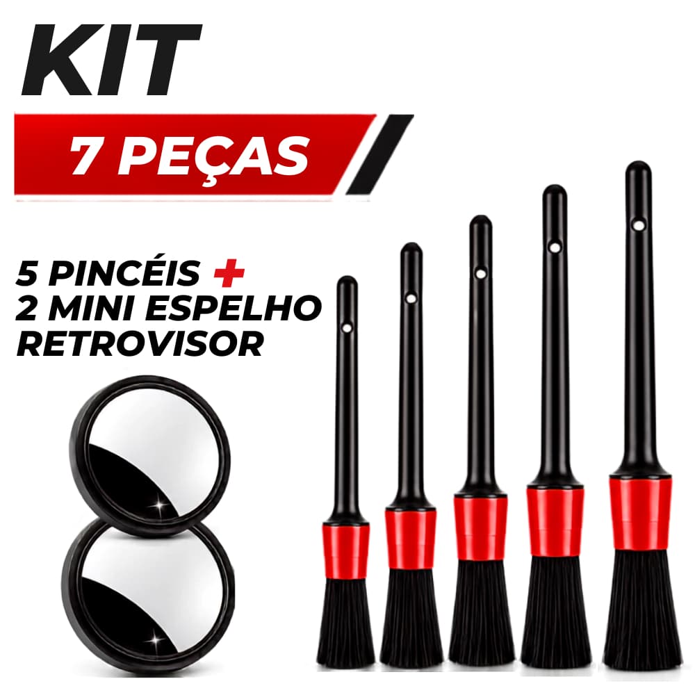 Kit Espelho Retrovisor Convexo Ponto Cego Ajustável  de Limpeza Automotiva com 5 Pincéis e 2 mini espelhos