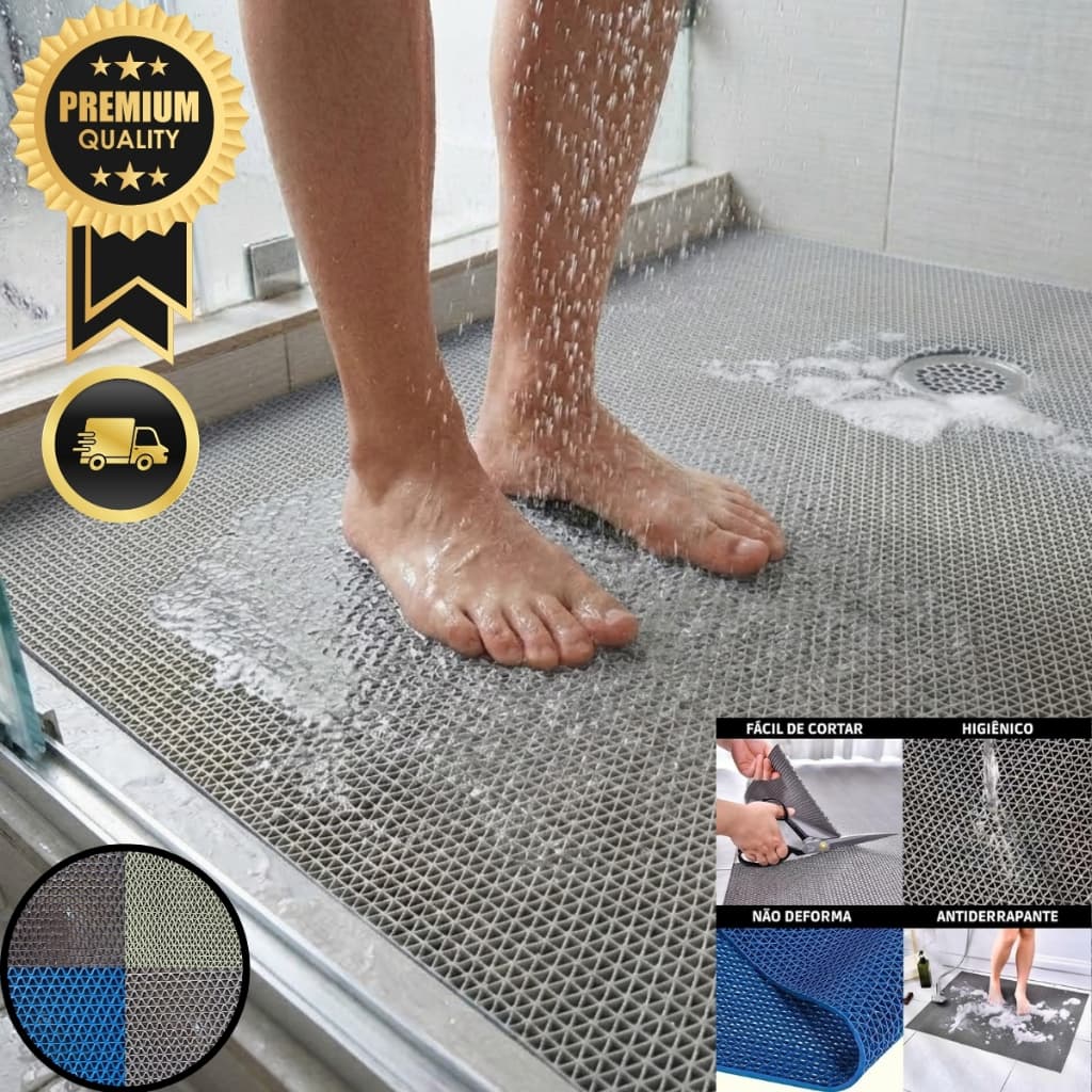 Tapete Antiderrapante Luxo Emborrachado PVC Retangular Piso Box Banheiro Segurança Banho Tamanhos Diversos 80cm