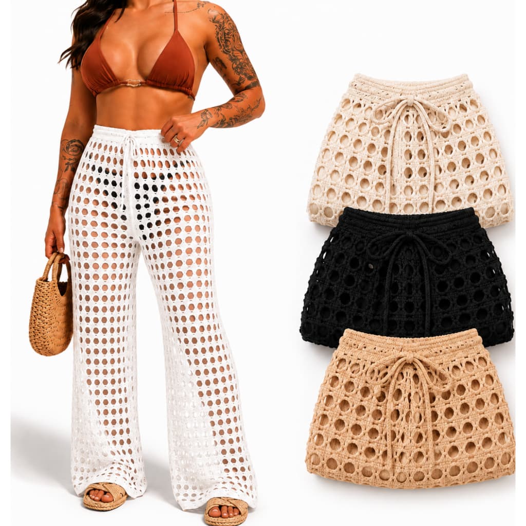 Saída de Praia Feminina Calça Crochê Slim e Plus Size Moda Verão Mais Vendida
