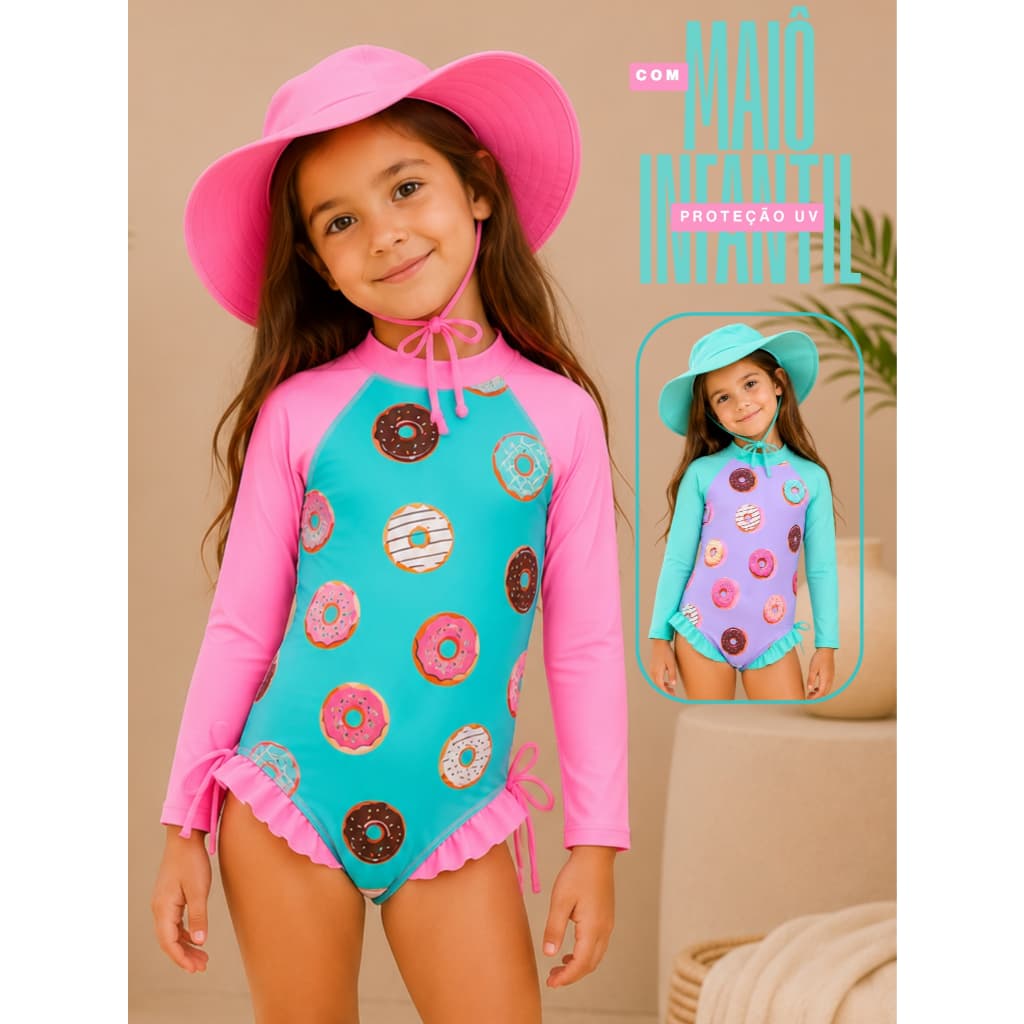 Maio Infantil Menina Proteção Uv C Chapéu Verão Piscina Praia Viagem
