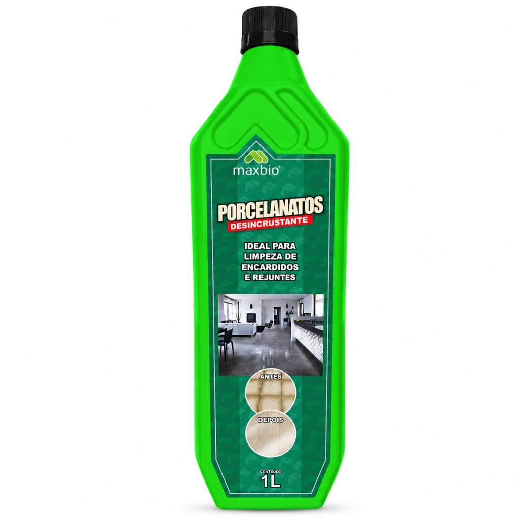 Porcelanatos Desincrustante 1L Maxbio Limpeza Pesada De Pisos Remoção De Manchas Encardido Limpa Piso