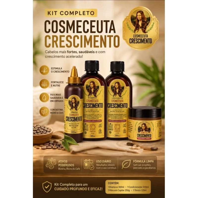 Kit Cosmeceuta Crescimento Shampoo + Condicionador + Máscara 250g + Tônico 125ml Original