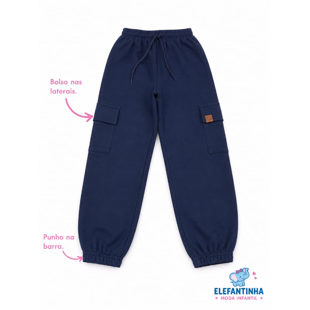 Calça Cargo Infantil Menino Jogger Moletom Com Bolsos Juvenil