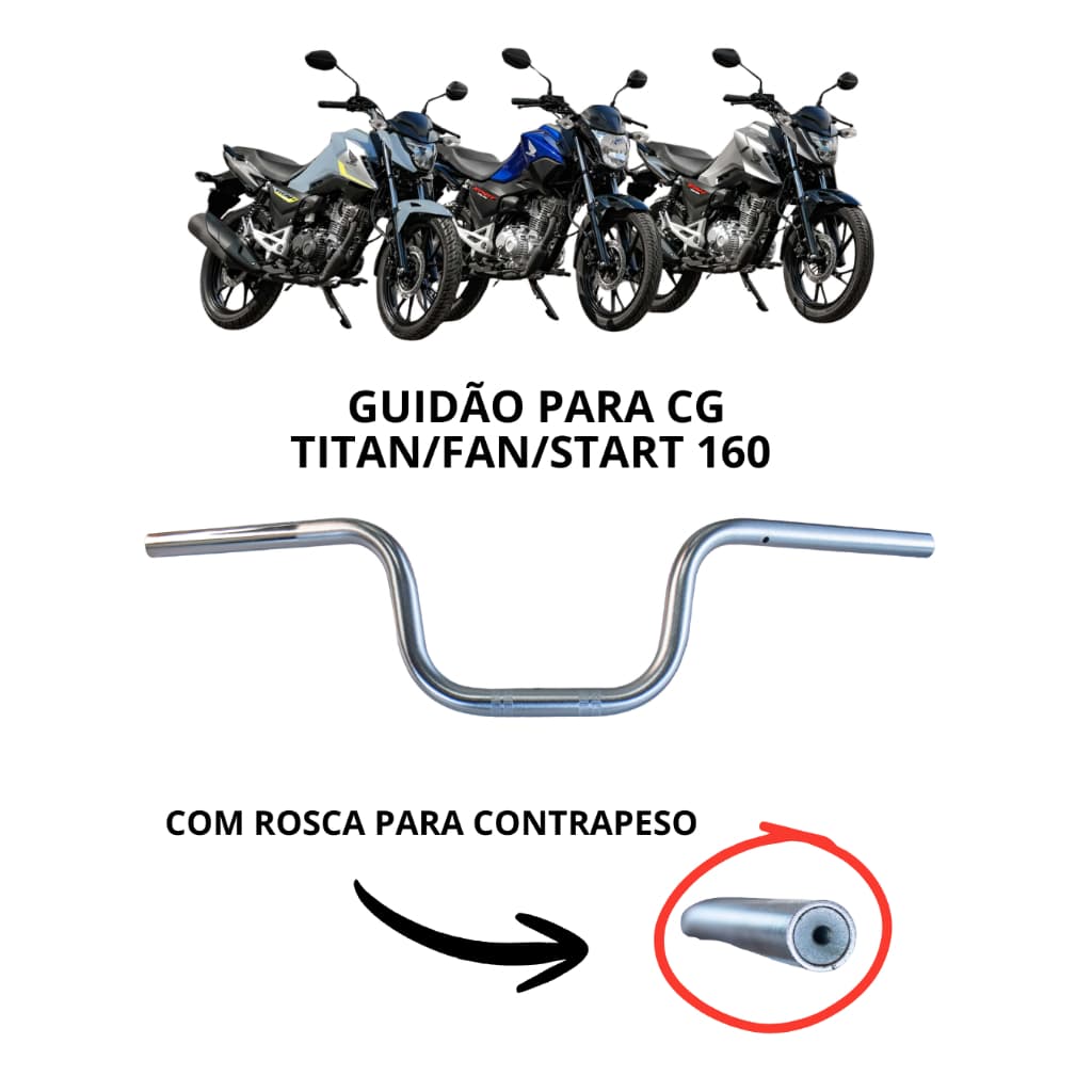 GUIDÃO PARA CG TITAN / FAN / START / CARGO 160 2025 E 2026 COM ROSCA PARA CONTRAPESO METAL-TEX CROMADO TEXTURIZADO