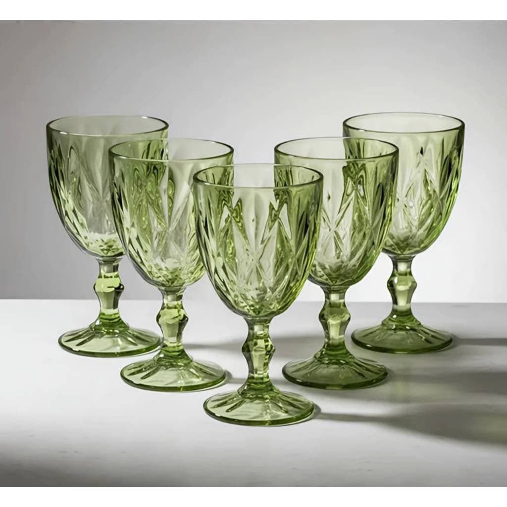 Jogo Taças Vidro Premium Diamond Verde 340ml Conjunto Mesa Posta Água Suco Cozinha Decoração Presente Luxo Casa!!!