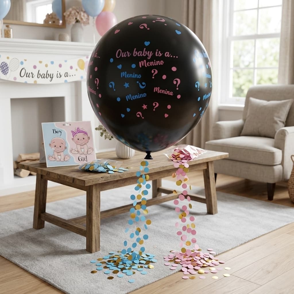 Balão Chá Revelação Preto 36”Polegadas 90cm Confetes Rosa Azul Gender Reveal Descubra Bebê Festa