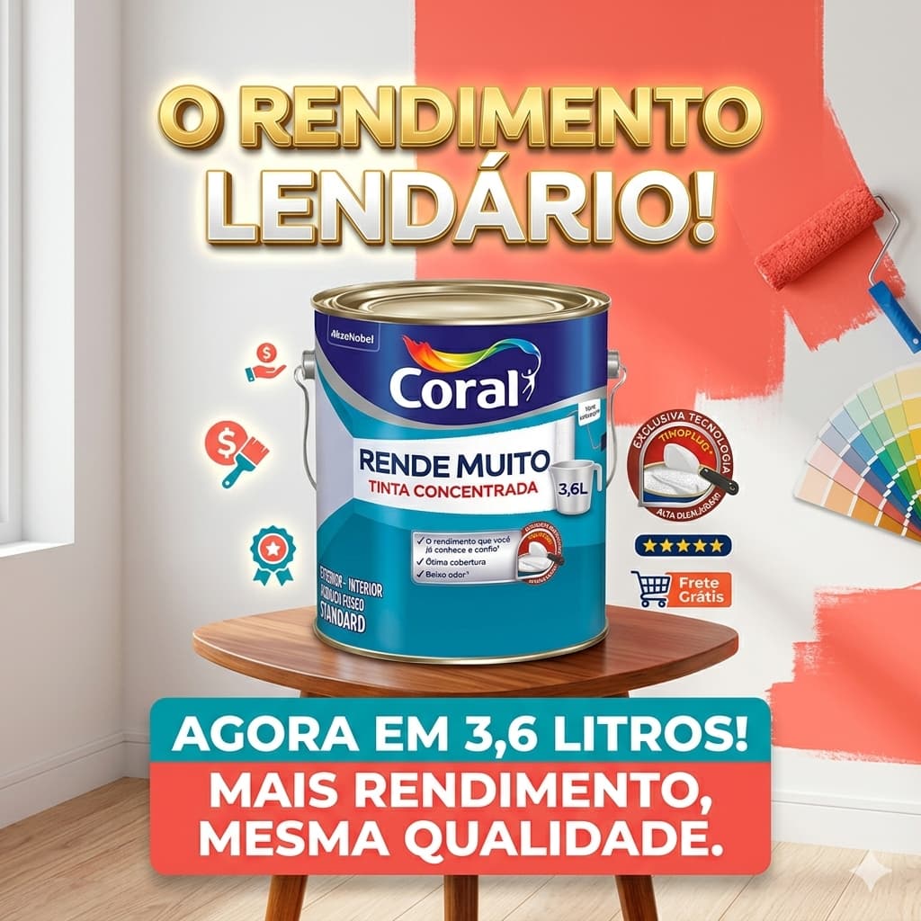Coral Tinta Acrílica Rende Muito Interior e Exterior 3,2L Fosca Standard Látex - Escolha a sua Cor