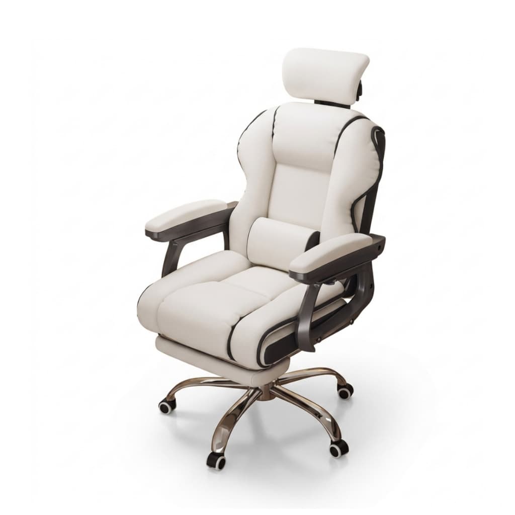 Cadeira de Escritório Presidente Ergonômica – Reclinável com Apoio de Braço Estofada Branca
