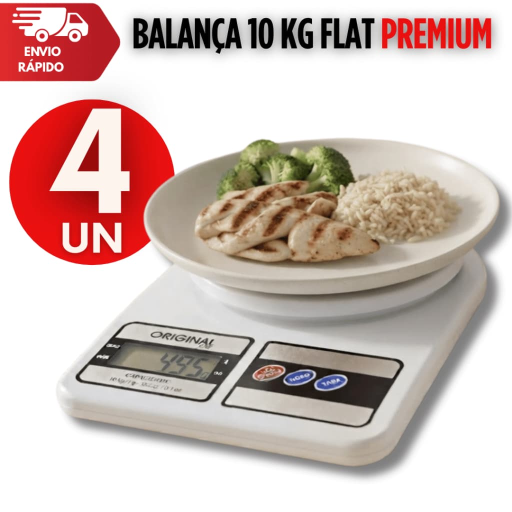 Conjunto Balança Cozinha Flat Digital Display LCD 10Kg Receitas Precisão Confeitaria Nutrição Premium