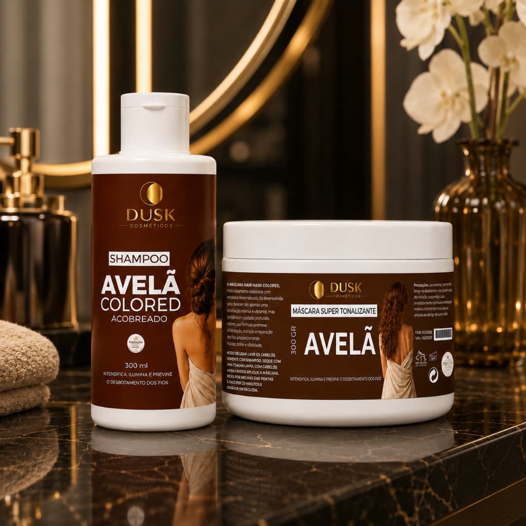 Kit Matizador Cabelos Avelã Shampoo 300ml + Máscara 250g Dusk Cosméticos