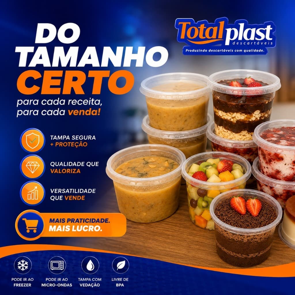 Kit Pote Redondo com Tampa 24/48/72 Un 140 250 350 500ml Freezer Micro-ondas Bolo Sobremesa  e caldo