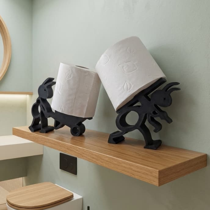 Suporte Papel Higiênico Formiga Criativo - Impressão 3D PETG Premium - Decoração Banheiro Moderno
