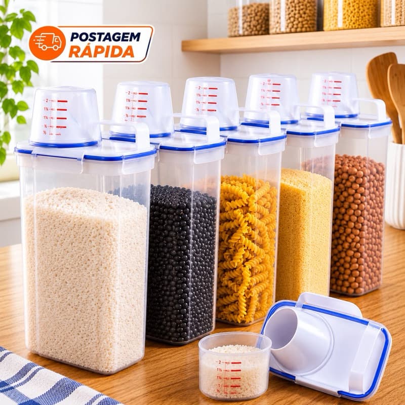 Pote Hermético 2L Com Medidor Dispenser Organizador Dosador Multiuso Para Mantimentos Arroz