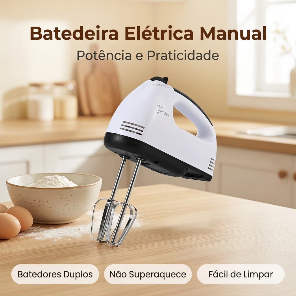 Batedeira Manual Elétrica 7 Níveis de Velocidade Tensão 110V Preparo de Doces em Casa