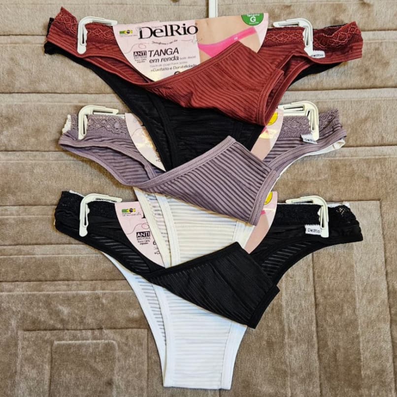 Kit DelRio c/ 2 Calcinhas Tanga em Renda Tecido Devorê Original